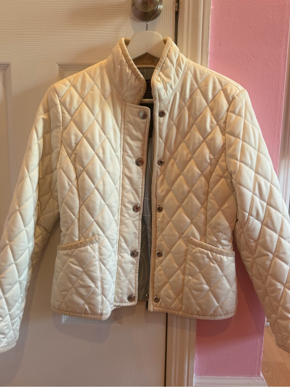 Coach Quilted Puffer Bomber Jacket in Cream